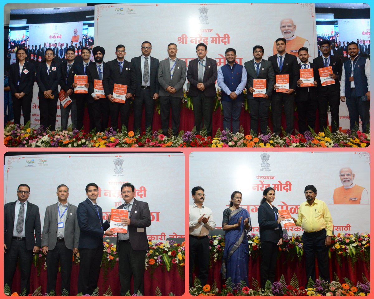 HPCL's tweet photo. HPCL participated in #RozgarMela in Pune under the aegis of Hon. Prime Minister, Sh. Narendra Modi Ji's ambitious employment programme #MissionRecruitment.

Hon. Union MoS @MSJEGOI, Dr. @RamdasAthawale graced the occasion &amp; handed over appointment letters to newly joined officers https://t.co/MX7mVbxZ7X