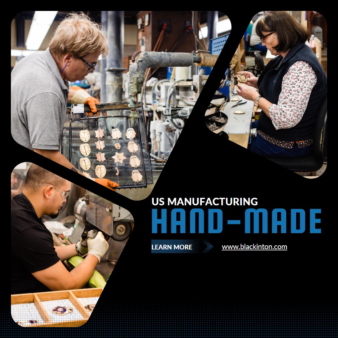 Blackinton's tweet photo. 171 years of US Manufacturing has taught us the hands-on approach is the best approach. Thank you to all public safety personnel for your service and support! #ThrowbackThursday #USManufacturing #policebadge #firebadge #Custombadge https://t.co/7H3ecerZYf