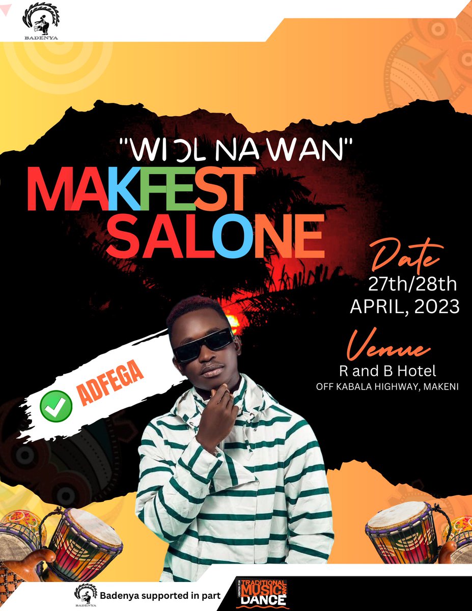 badenyaladegn's tweet photo. @adfegaofficial is talented Afro-soul artiste from Sierra Leone. He’ll be performing at the Badenya Ladegn(MAKFEST) in Makeni.
.
.
.
.
.
.
#festival #culture #badenya #ladegn #makfest2023 https://t.co/BPrmtVG9IK