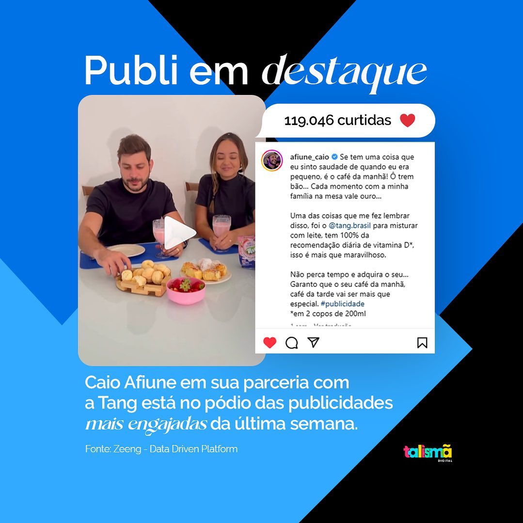 talismadigital's tweet photo. #Publi em destaque • @afiunecaio

Nosso agenciado em sua parceria com a Tang está no pódio das publicidades mais engajadas da última semana, segundo a plataforma @zeengbr.

Confira a publicidade e deixe o seu ❤️

#CaioAfiune #TalismãDigital https://t.co/hhP3q45fzN