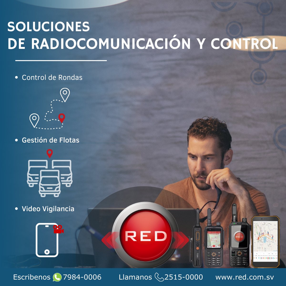 RED_Intelfon_SV's tweet photo. En RED estamos listos para acompañar tus proyectos con nuestras soluciones de Radiocomuncación y Control, llámanos al 2515-0000 o escribenos al WhatsApp 7984 0006 y conoce como puedes optimizar tus operaciones . #telecomunicaciones #tecnologia #SeguridadPrivada #logistica https://t.co/NTmlKv4g8Q