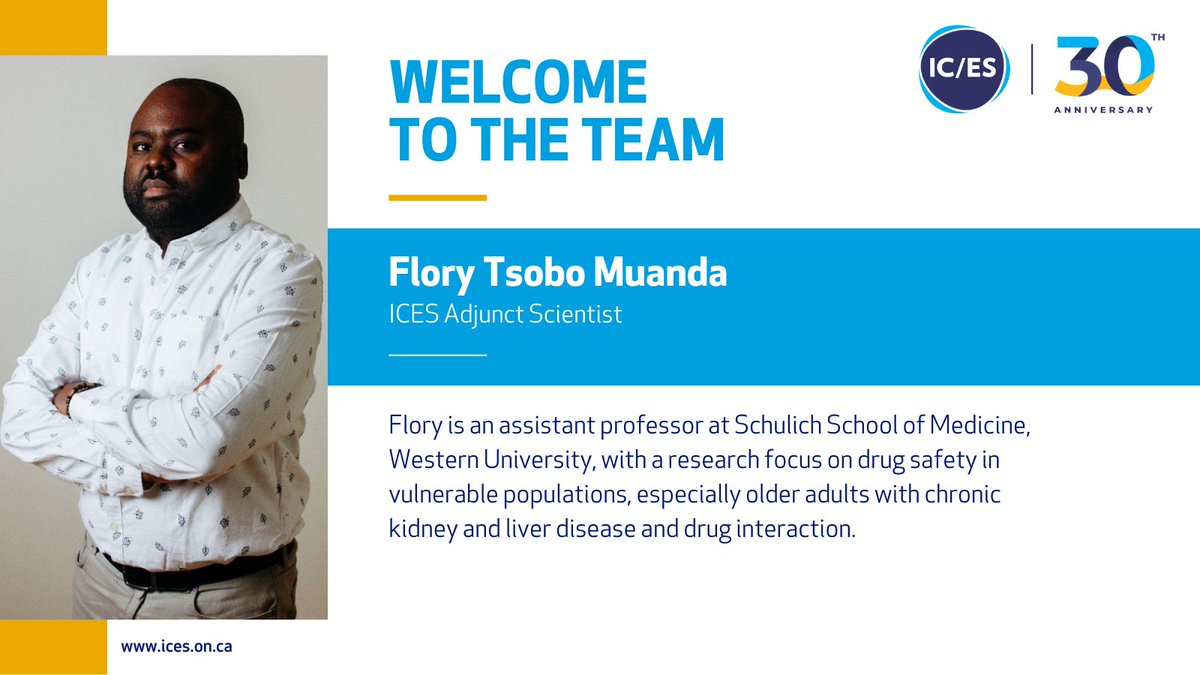 ICESOntario's tweet photo. ICES welcomes @FloryTsobo as a new scientist! Flory's #research focuses on drug safety in vulnerable populations, especially older adults with chronic kidney disease, liver disease and drug interaction. Learn more about his work https://t.co/C9vvtMc45p https://t.co/Ri9WSZFQTy