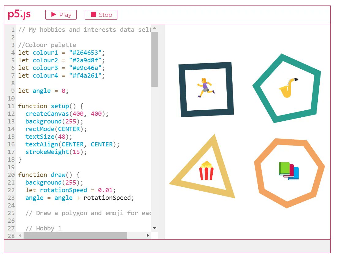 SmartSTEMs's tweet photo. If you love to code and want a fun challenge, try creating your own Data Selfie! π©βπ»π§βπ»
This resource lets you edit JavaScript code to create an awesome GIF which reflects your interests & hobbies π»β½βΈοΈ
Sound cool? Give it a go here: https://t.co/5yEuWQYJmh #EasterSTEM https://t.co/G1f3OuEbav