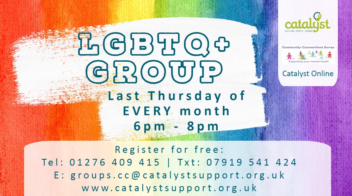 CATALYSTethos's tweet image. Reminder 🌈

We run an LGBTQ+ group the last Thursday of every month. Please get in touch for more information!

#lgbtq+
#lgbtgroup
#lgbtsupport
#surreycommunity