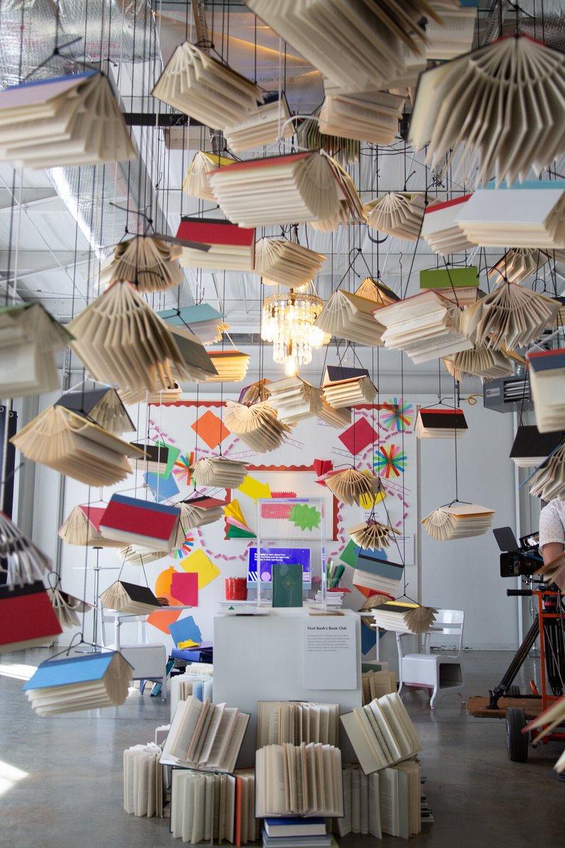 amzgstudios's tweet image. One of @LocalFirstBank's Power of Good Initiatives that we featured in their #ProjectLaunch exhibit is their 'Book Club' which seeks to increase literacy rates in the Carolinas. To represent this we suspended over 100 books from the ceiling. 
#PowerofGood #ArtDirection #SetDesign