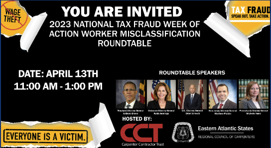 EASCarpenters's tweet photo. ✉️You Are Invited✉️
The #EASCarpenters and @cct_network are hosting an Attorneys General Roundtable Zoom Event today from 11:00 AM – 1:00 PM.
#StopTaxFraud #tfdoa2023 #EveryoneIsAVictim #EASCarpenters
https://t.co/OpOMGQTcjE https://t.co/Xa4H0PPbLO