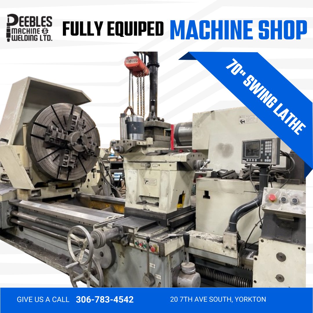 Peeblesmachine's tweet photo. Our wide range of equipment includes a plasma cutter, 70-inch swing lathe, plate roll, boring equipment that can handle up to 24-inch diameter, steel and aluminum welders, and more. 

#welding #yorkton #renoldsrollerchain #lineboring #timkenbearings #ptoparts #driveshafts https://t.co/LFQA3PRpMm