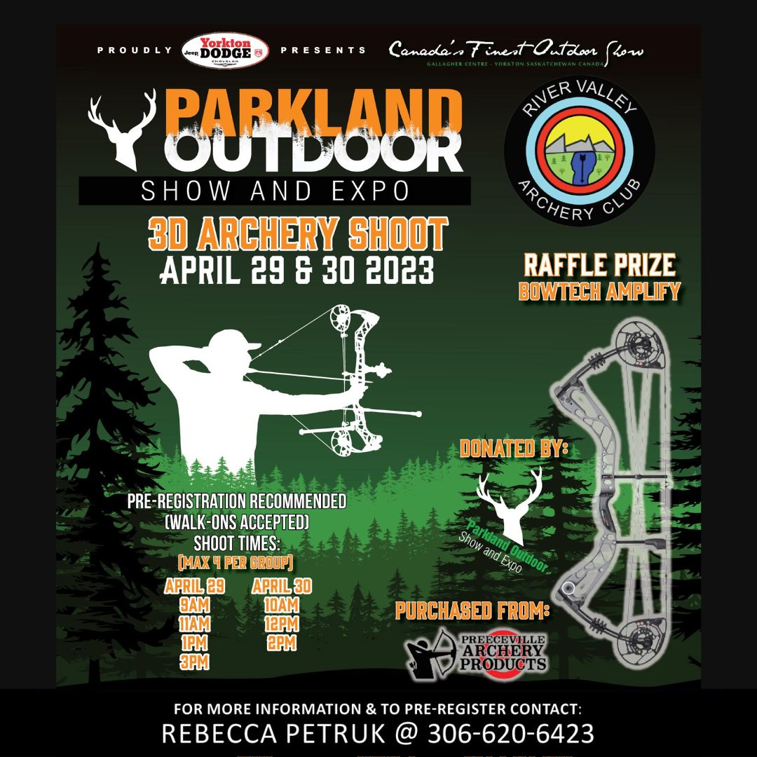Don't miss out on the 3D archery shoot hosted by the River Valley Archery Club. Open to archers of all ages and skill level. Contact Rebecca at 306-620-6423 for details and to get registered. 

 #archery #bowandarrow #hunting #fishing #trapping #trapline #archery #yorkton