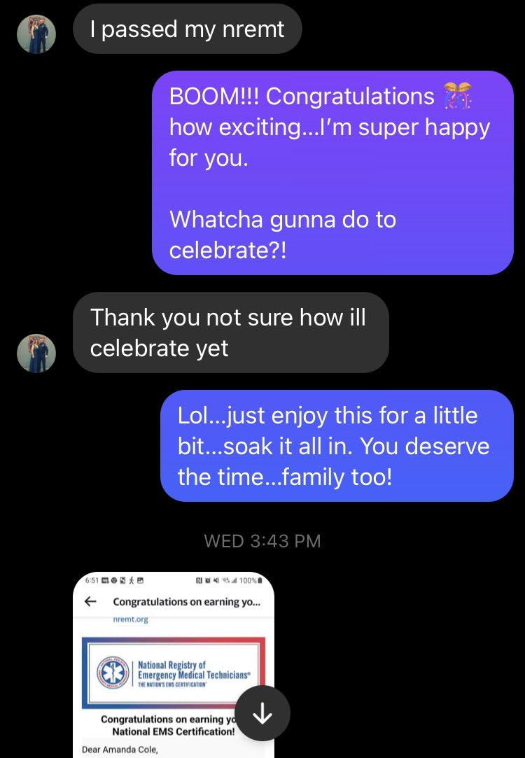 brandon_heming's tweet photo. This right here NEVER gets old. I truly love celebrating with folks who pass the NREMT. I know it’s a struggle for so many people…it doesn’t have to be but it is…

Either way, let’s congratulate Amanda on Passing the NREMT!! https://t.co/Ml7dqfc8dC
