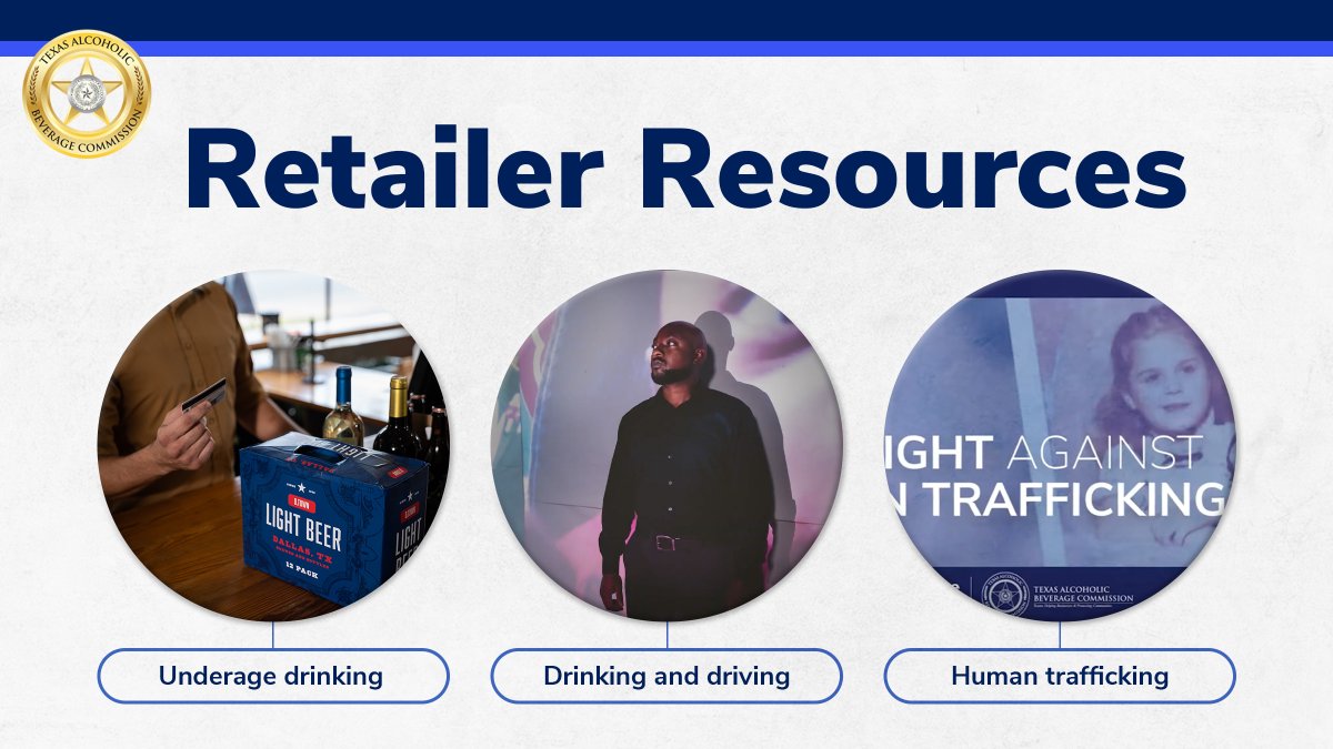 TexasABC's tweet photo. Servers, bartenders, and other alcoholic beverage industry employees are the first line of defense against underage drinking and drunk driving.

Find retailer resources on those topics and more: https://t.co/SEtj71i7Ou https://t.co/bZnpINMyTq