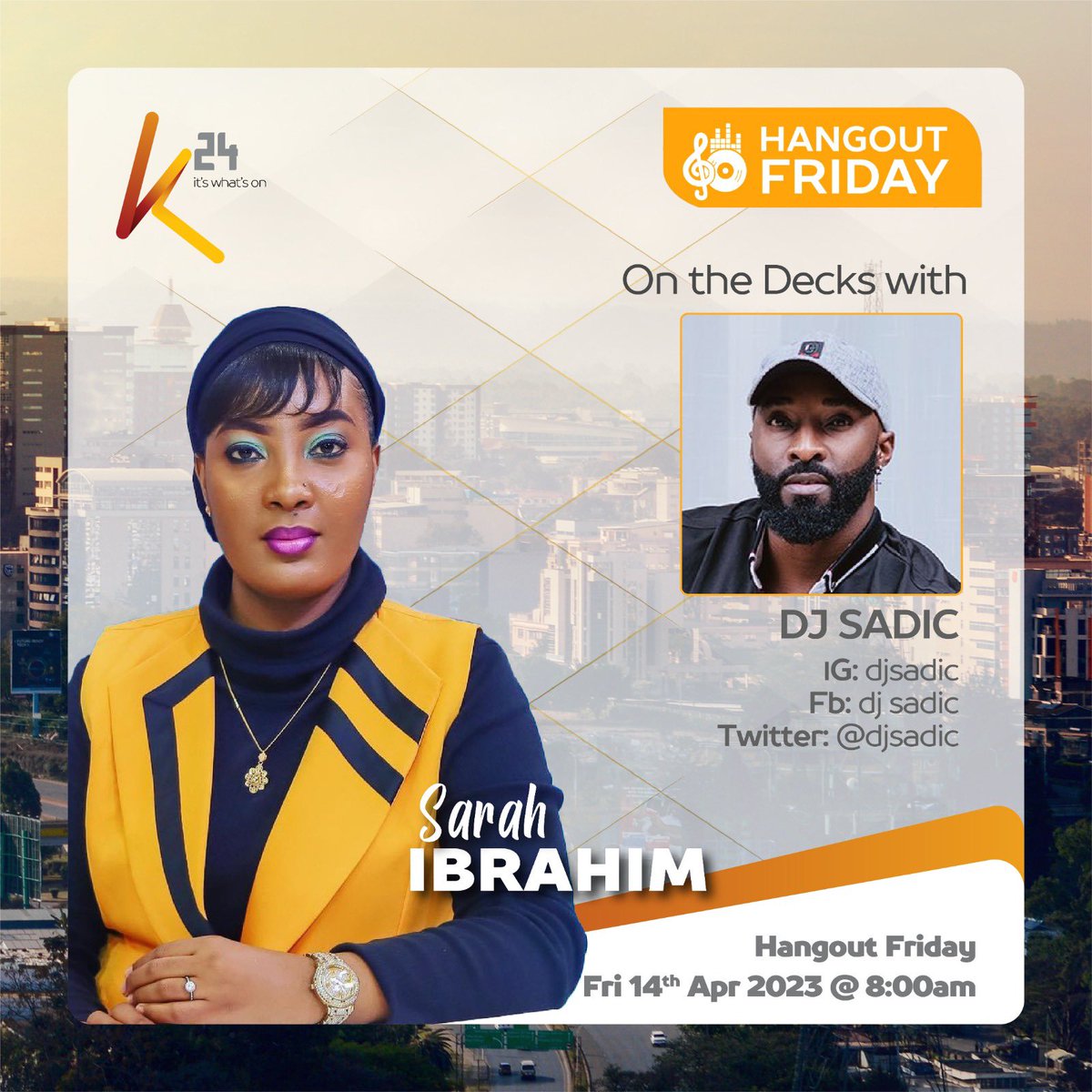 Kicking off the weekend on @K24Tv #HangoutFriday from 8am hosted by @sarahibrahim254 🔥🔥🔥 Don’t miss it! #TheMixGenius