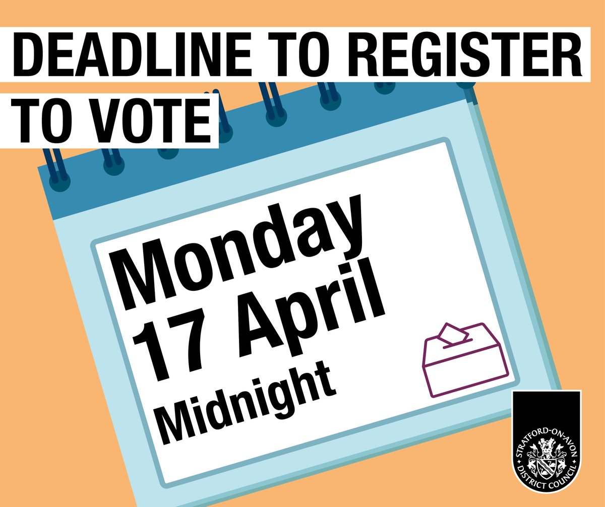 StratfordDC's tweet photo. Are you registered to vote? Elections are happening across the country on 4 May, and the deadline to register to vote is fast approaching. Head to https://t.co/FXip2B0K2E by the 17 April.
#YourVoteMatters. https://t.co/NSCGQ9hhh1