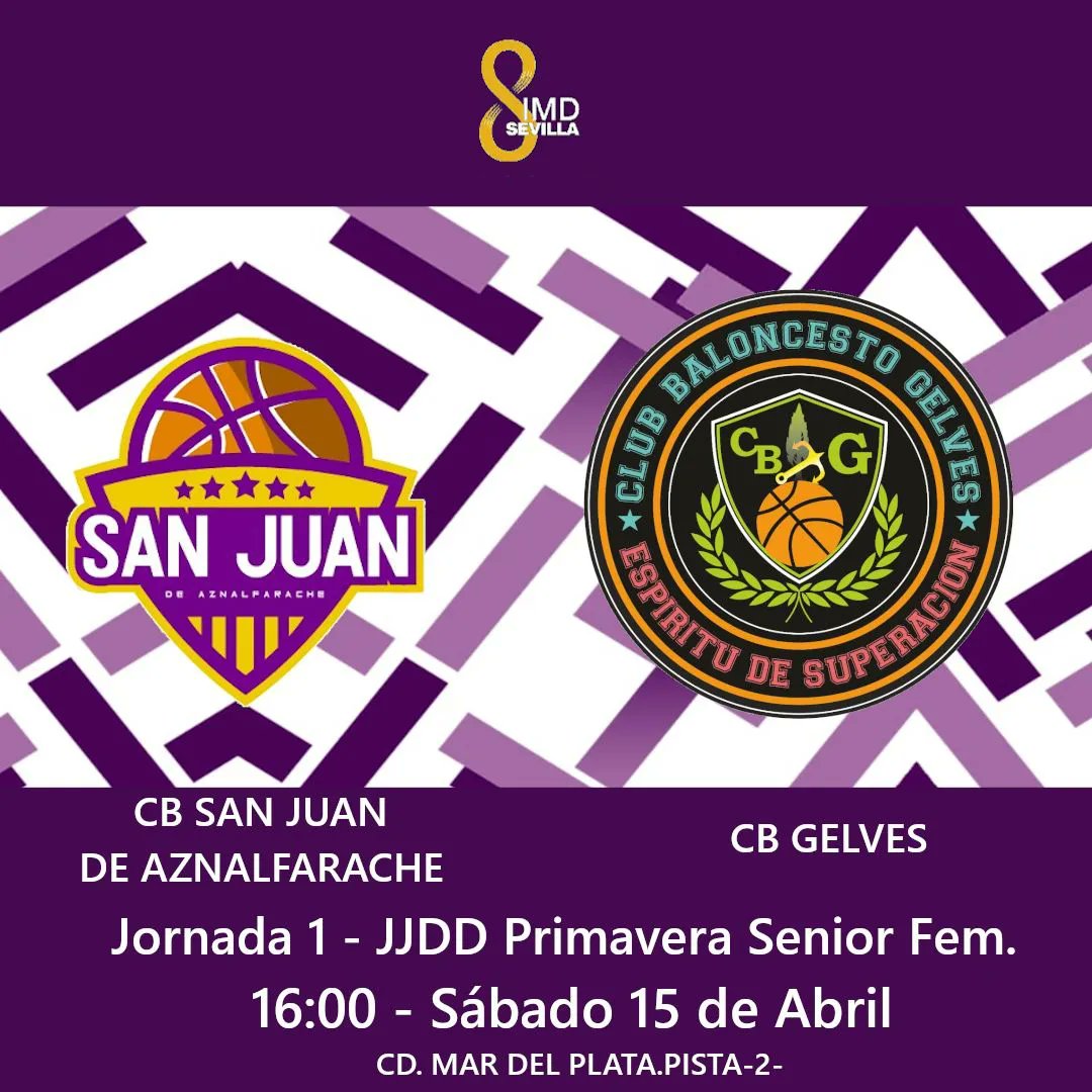 El senior IMD se enfrenta a c.d.spartans en el 2º de la liga de Primavera el sábado a las 15:30 en el CD el Paraguas.

Y estreno de las chicas en la liga de Primavera 2023 ante CB Gelves el sábado a las 16:00 en Mar del Plata

Vamos <a href="/CBSanJuandeAzn/">C.B. San Juan de Aznalfarache</a>