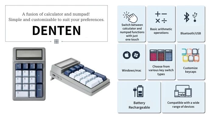 denten_rb13's tweet photo. Introducing DENTEN - the ultimate 2-in-1 Calculator & Numpad designed to boost your productivity! 🔥 Say goodbye to switching between devices and hello to efficiency. Stay tuned for our upcoming Kickstarter launch: https://t.co/ZWpUry3phF 🚀 #DENTEN #Kickstarte https://t.co/5AxJVCMERB