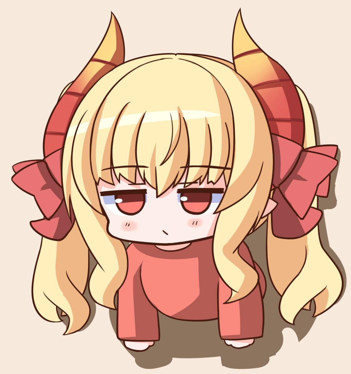 1girl solo red eyes horns blonde hair twintails chibi  illustration images