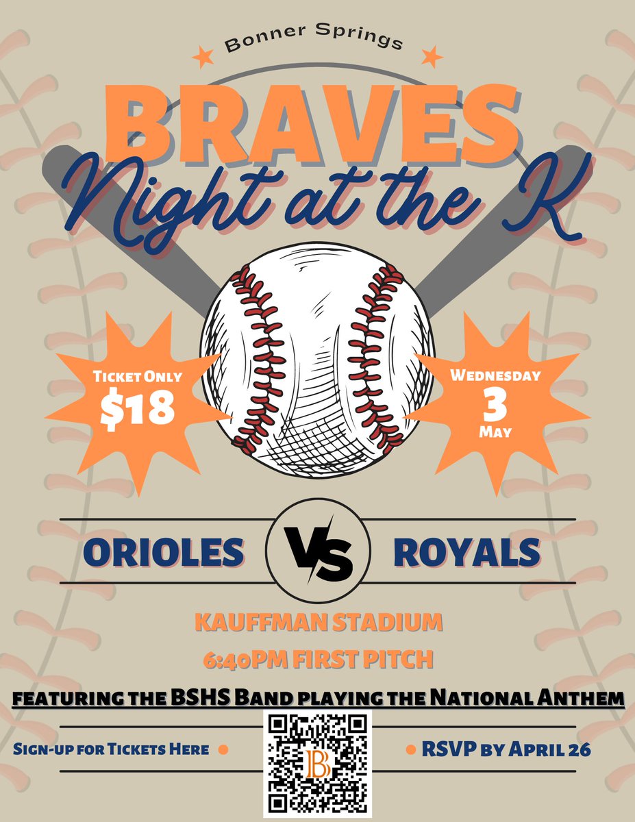BSHSBands's tweet photo. Join us at Kauffman Stadium on May 3rd!  The band will be playing the national anthem on the field prior to the Royals game. https://t.co/GCZREfJ144
