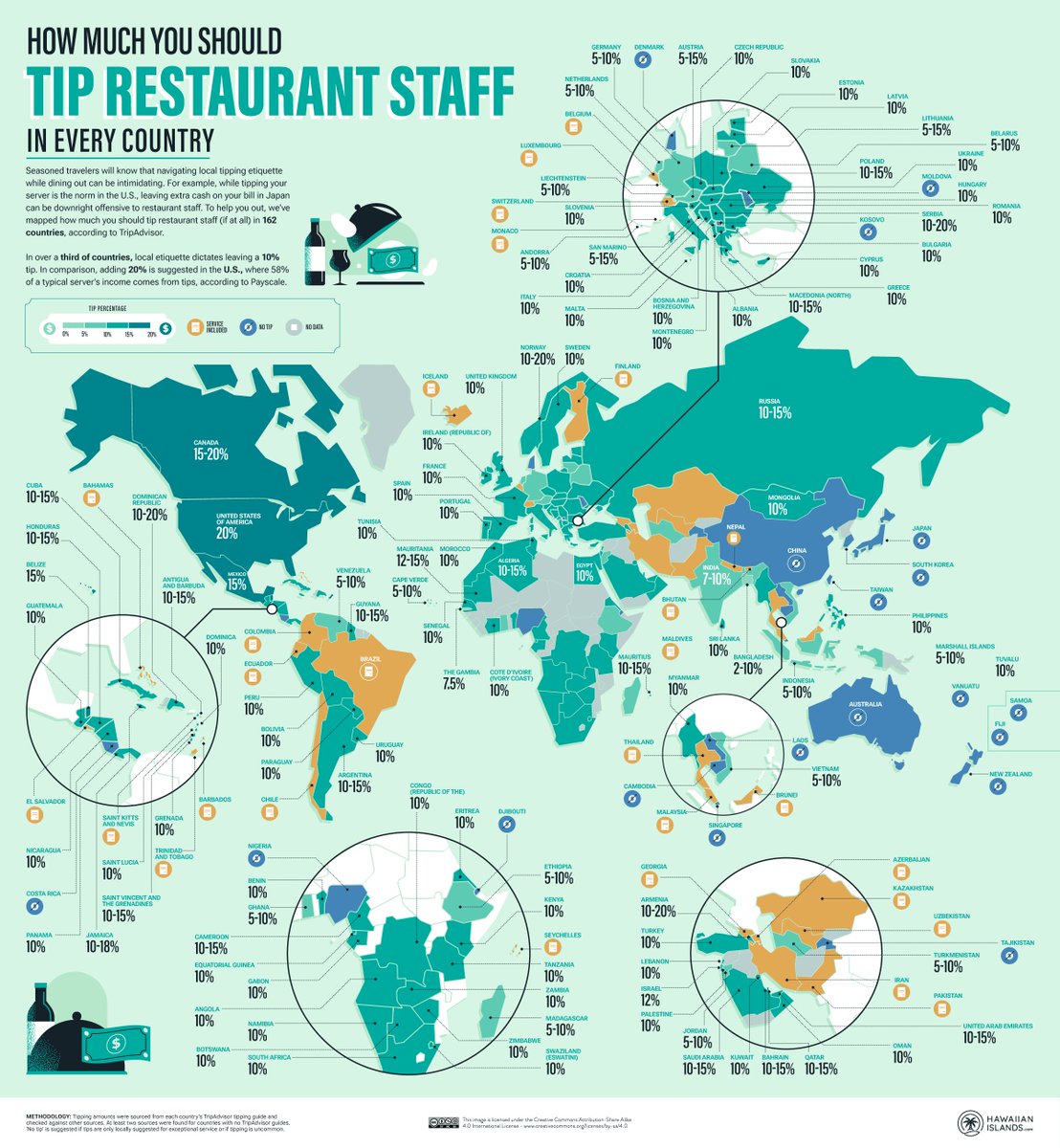 Mapped: How Much Should You Tip In Each Country?