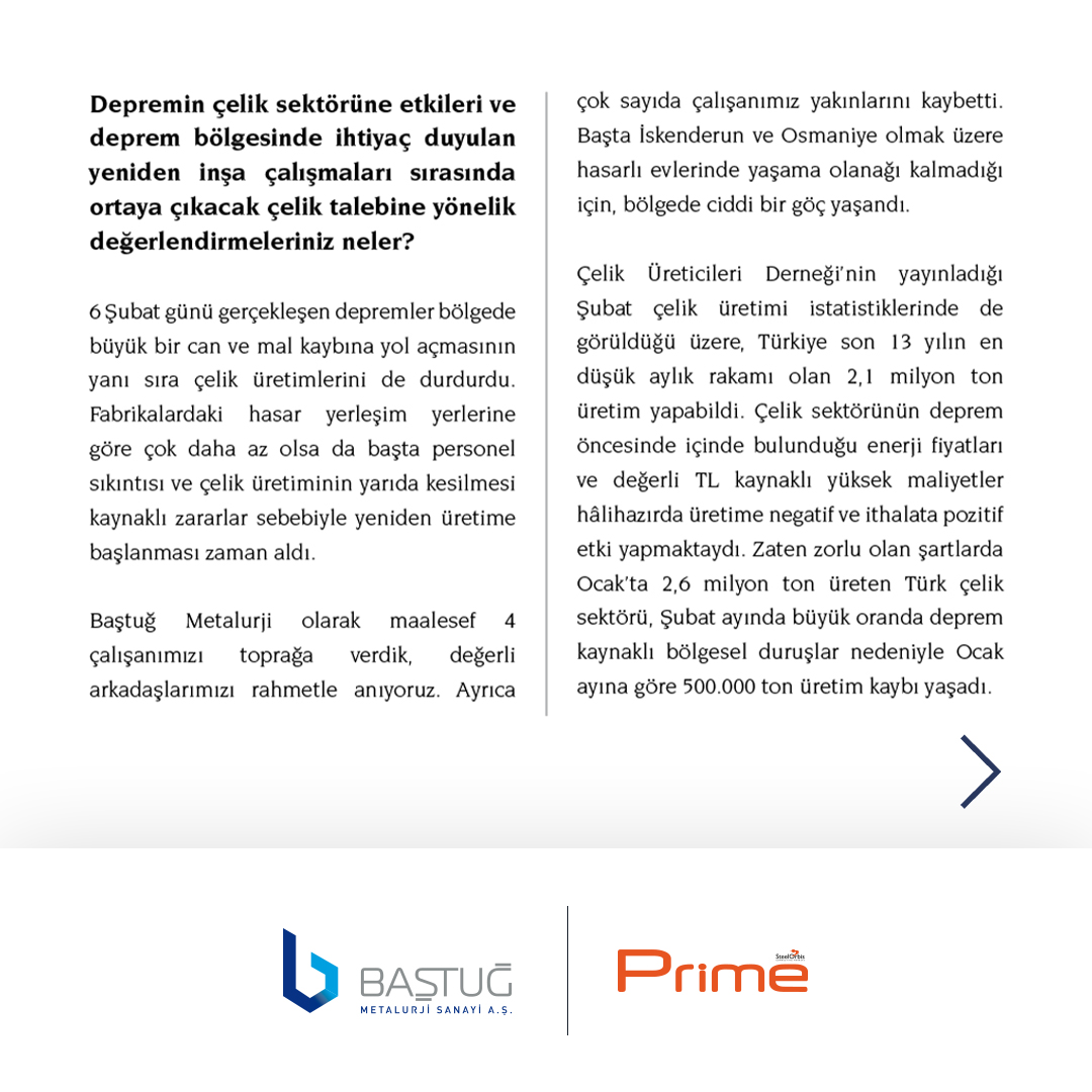 bastugmetalurji's tweet photo. Dış Ticaret Genel Müdür Yardımcımız Emrah Uğursal Prime Dergisi’ne çelik sektörü hakkında açıklamalarda bulundu. 
#baştuğmetalurji https://t.co/wMq5IL0a9k