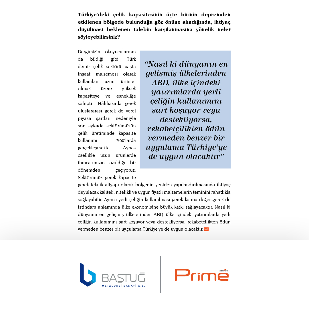 bastugmetalurji's tweet photo. Dış Ticaret Genel Müdür Yardımcımız Emrah Uğursal Prime Dergisi’ne çelik sektörü hakkında açıklamalarda bulundu. 
#baştuğmetalurji https://t.co/wMq5IL0a9k