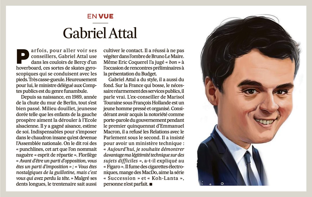 bangui40's tweet photo. Jusqu'à présent un sans-faute quel que soit le poste, 33 ans, ce jeune homme aura un destin national, c'est souhaitable. v/@LesEchos #crible #GabrielAttal https://t.co/TyMXtW9OaX