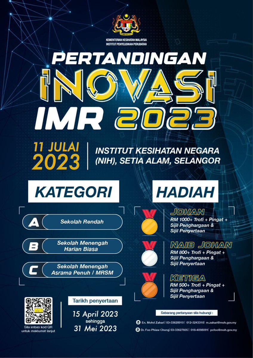 IMR_NIH's tweet photo. Institut Penyelidikan Perubatan (IMR) akan menganjurkan Pertandingan Inovasi IMR 2023. Pertandingan ini terbuka kepada semua Sekolah Rendah dan Menengah dan penyertaan adalah PERCUMA. Untuk maklumat lanjut boleh layari link: https://t.co/83iab2vrzl
#nihmy https://t.co/H3mXdmIino