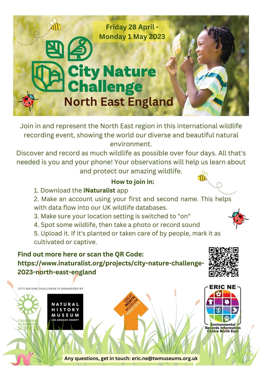 Could you share this poster with your work/community group or school?  If you prefer a PDF get in touch with us!  eric.ne@twmuseums.org.uk

#citynaturechallenge #wildliferecording #nature #NorthEastEngland
