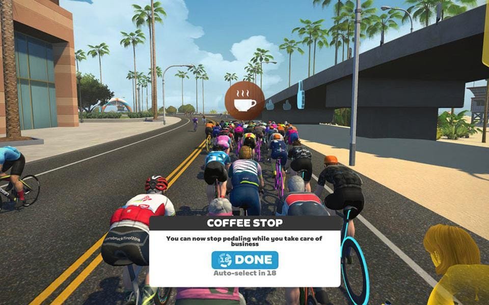 dfernandez_fer's tweet photo. Me encanta ese PM de @GoZwift que ha decidido llamarle "coffee stop" a la parada de ir a mear.
https://t.co/QyseZo2CcR https://t.co/QfJMZiFgOX