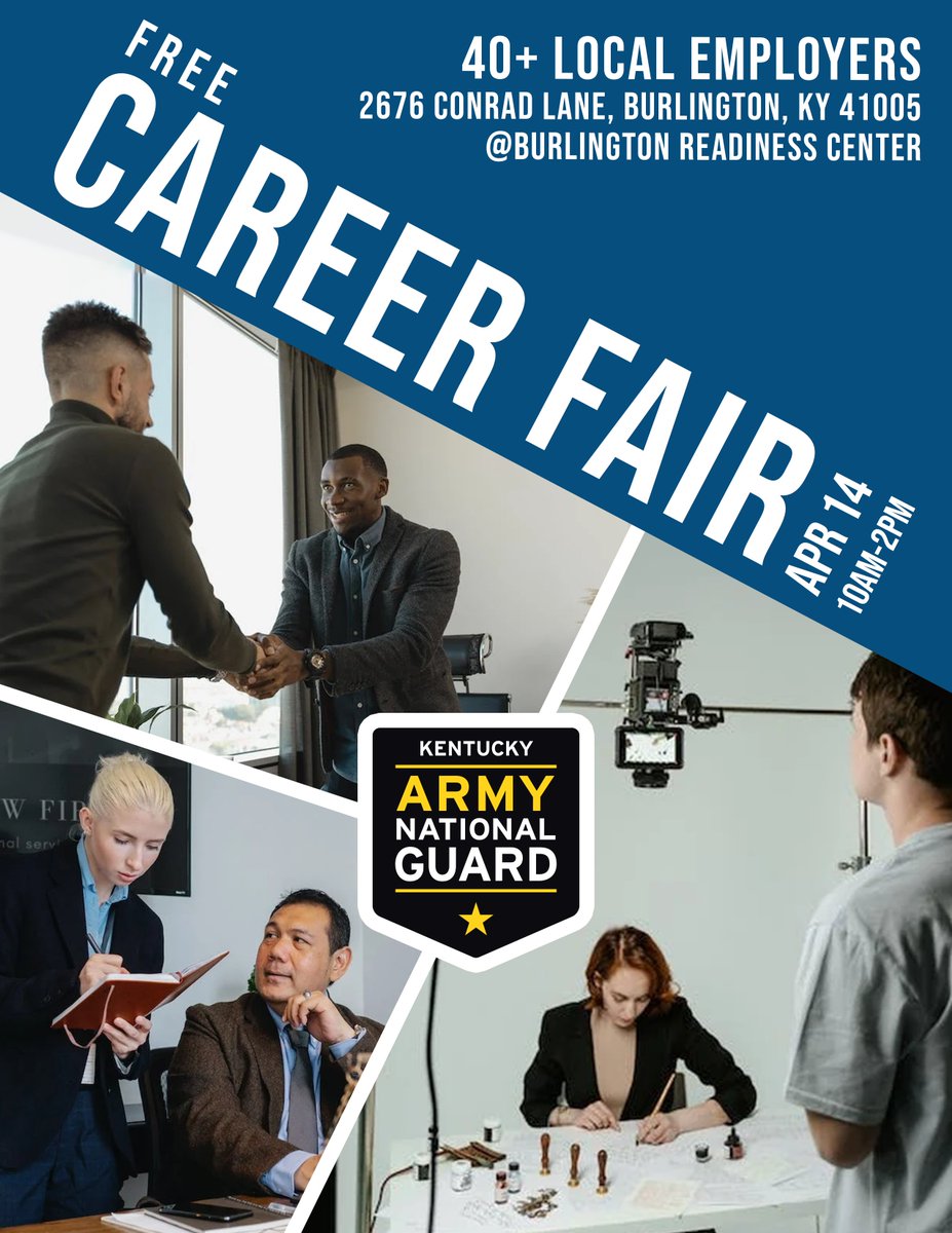 We are excited to attend the KY Army National Guard Career Fair tomorrow @ Burlington Readiness Center.  Please see attached flyer for more information.  Stop by to learn about our open positions, we can't wait to meet you!