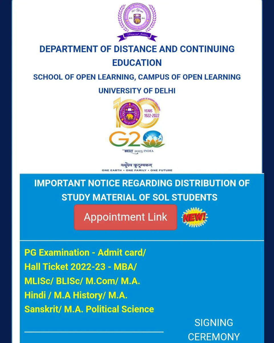 DUSOLOfficial's tweet photo. Get an Appointment ticket for collecting Study Material of your course.
Don't forget to go with a hard copy of the appointment ticket &amp; fee receipt.
Read guidelines for collecting Study Material 
Register Now on https://t.co/sb1FhcxIaq
@SOL_UnivofDelhi @UnivofDelhi @EduMinOfIndia https://t.co/LsvWWwQYdQ