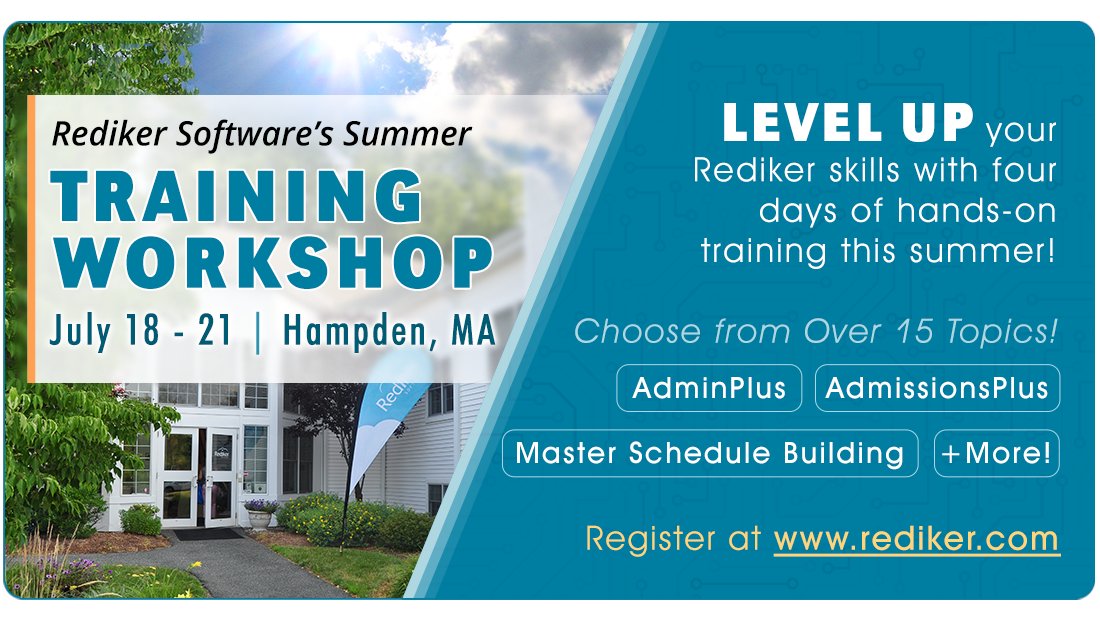 RedikerSoftware's tweet photo. We are excited to announce our in-person Summer Training Workshop happening July 18 - 21! π Attend classes, meet the Rediker team, and get in-depth #ProfessionalDevelopment instruction. Registration is now open: https://t.co/LeAscn7aBv #edtech #RedikerSoftware https://t.co/u7qLCbwgpz