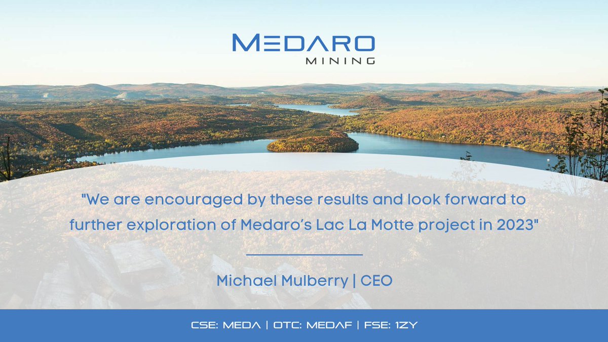 MedaroMining's tweet image. "We are encouraged by these results and look forward to further exploration of Medaro’s Lac La Motte project in 2023, with satellite imaging and an expanded diamond drill program.” -  Michael Mulberry, CEO
stockmkt.info/3E7Sxc9 
#Drillprogram #CSEstocks
🇨🇦 $MEDA 🇺🇸 $MEDAF