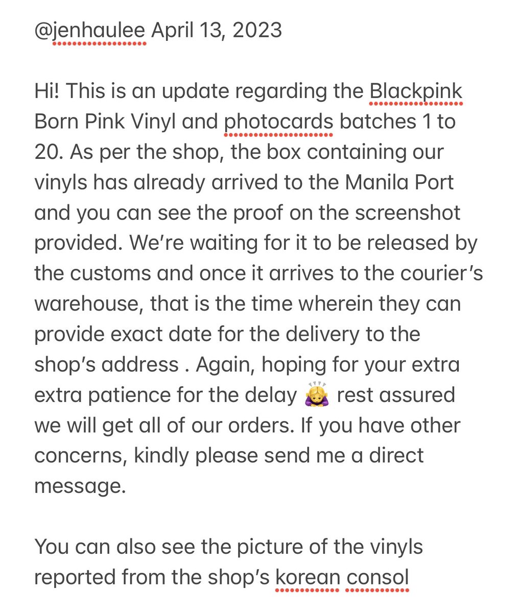 jenhaulee's tweet photo. #jhlupdate regarding Blackpink Born Pink Vinyl tingi/hatian

Will tag all of the claimers in this thread because I might get dm limit if I’ll send same messages to all of the buyers individually. For other inquiries, kindly send me a dm. Thank you! https://t.co/hk9mPWY67F