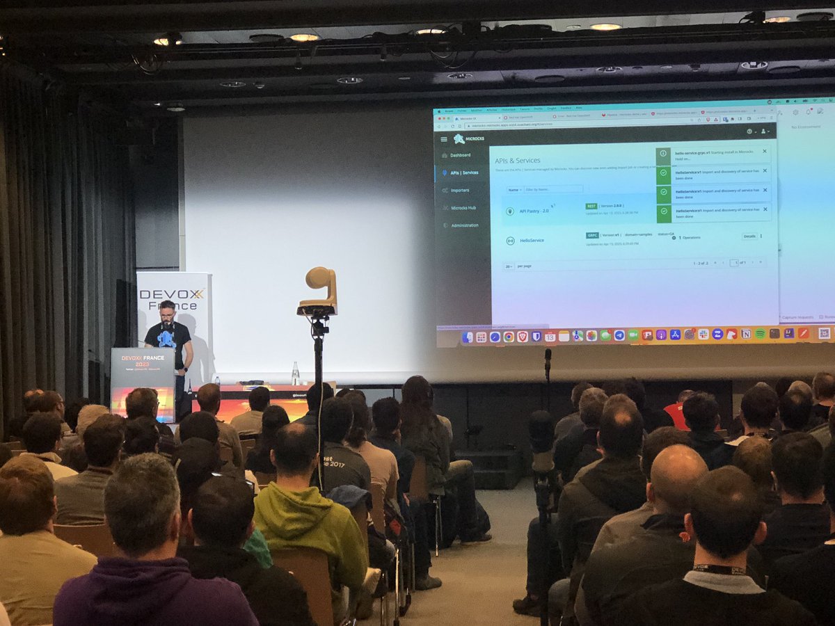 alainphm's tweet photo. @lbroudoux @microcksio @DevoxxFR Excellent demo of how to mock your microservices ! 🚀🚀 https://t.co/wyUiQsZgFk