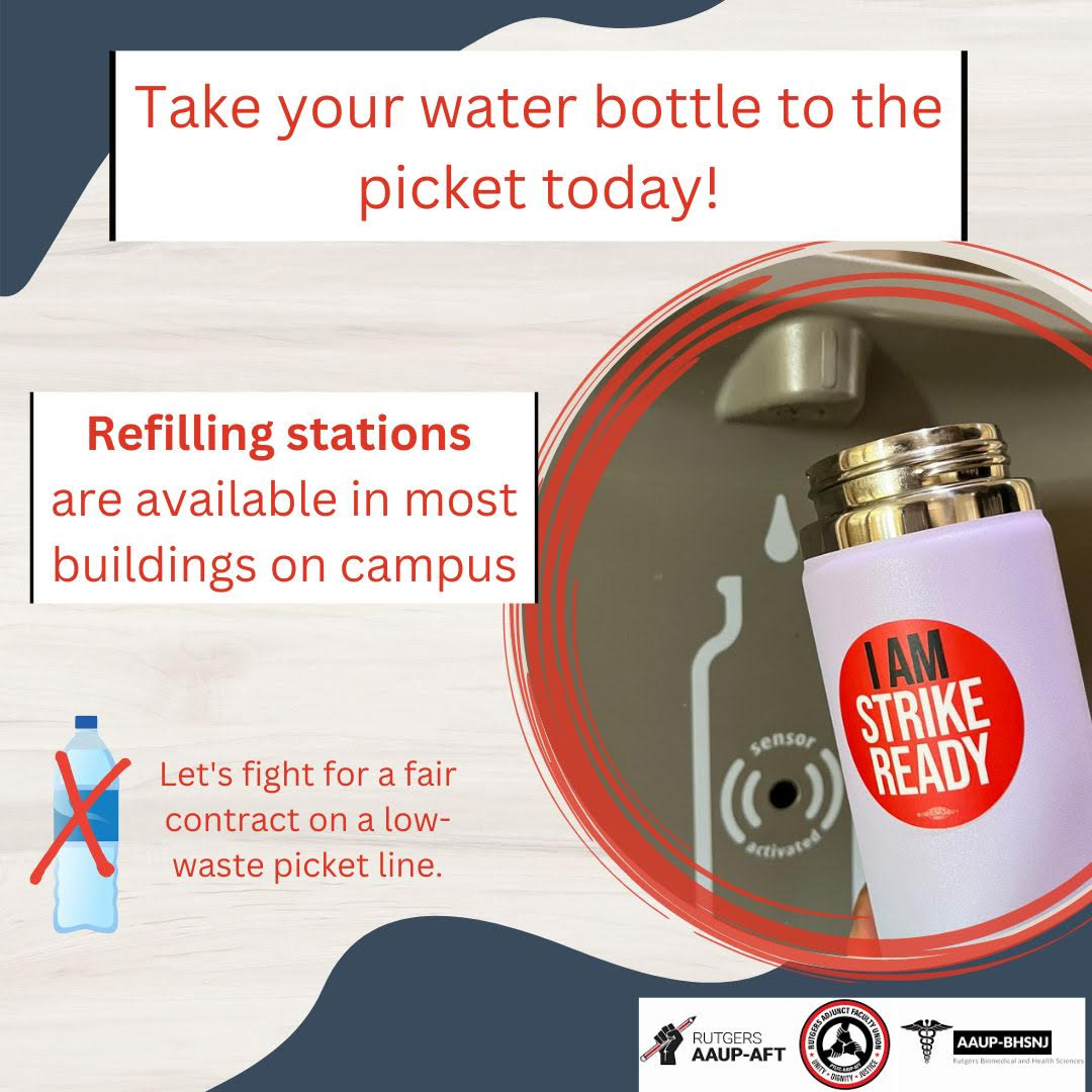 Gorgeous, gorgeous, picketers leave nothing behind on the grounds of our actions but the echoes of our chants! 
Take your water bottle to the picket today!
Refilling stations are available in most buildings on campus
Let's fight for a fair contract on a low- waste picket line.