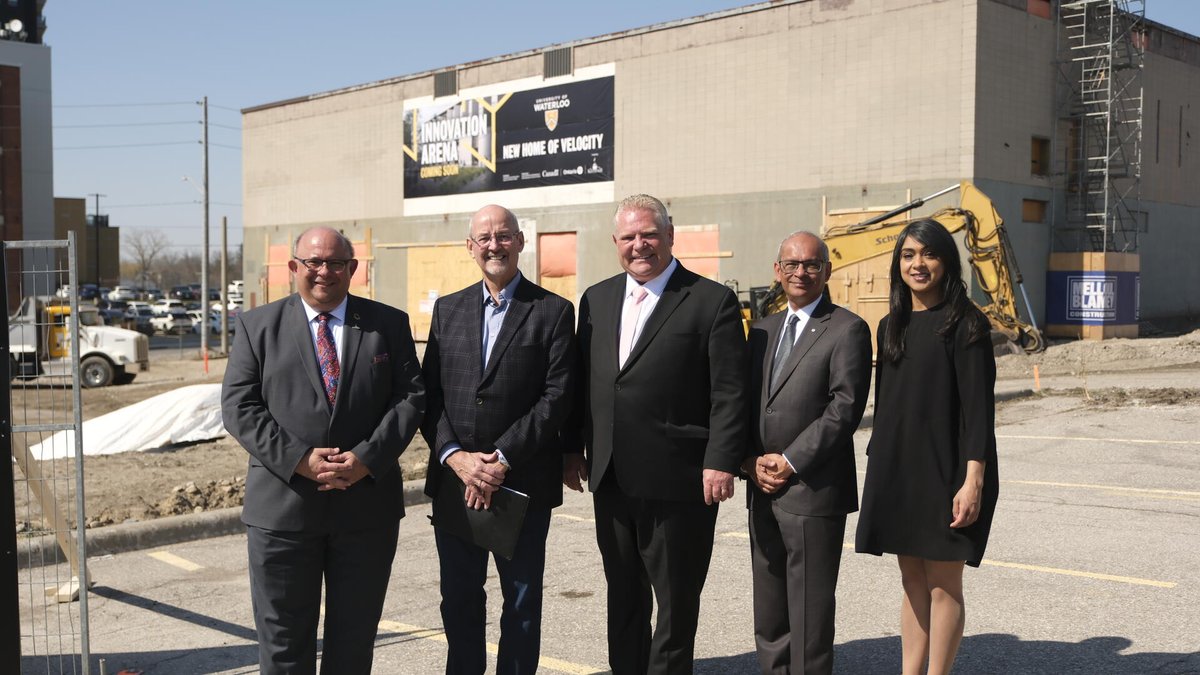 #UWaterloo and @UWVelocity are officially expanding their presence in downtown Kitchener today with a groundbreaking event at the new Innovation Arena building on #UWaterloo's Health Sciences campus. More: bit.ly/3zWTCRK