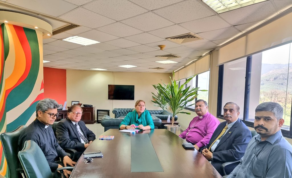 Privileged to receive Bishop of Lahore, Nadeem Kamran & delegation at NCHR office Chaired by Chairperson Madam Rabiya Javeri and discussed electoral concerns, issue of registration of Christian marriages & encroachment of Church land.
