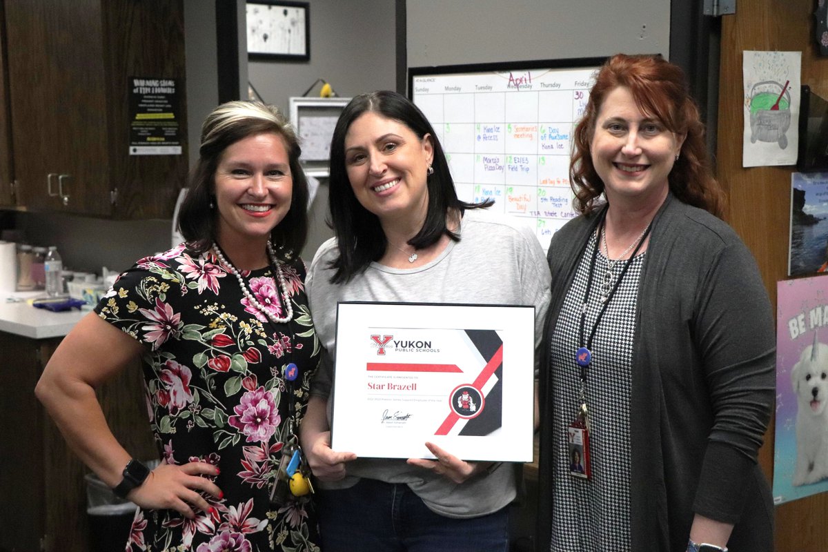 YukonDistrict's tweet photo. Congratulations to Star Brazell for being named Yukon Public School's Support Employee of the Year! Star goes above and beyond for our students at Independence Intermediate School - Yukon, OK and has had such a positive impact on so many lives. She is so deserving of this award! https://t.co/ZZDXGvemqq