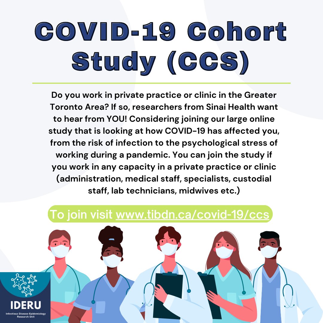 📣Please share! If you work in a private practice/clinic in the #GTA, consider joining our online study looking at how healthcare workers have & are being affected by #COVID19! You can also find out if you have antibodies to #SARSCoV2 #cndhealth Visit tibdn.ca/covid-19/ccs