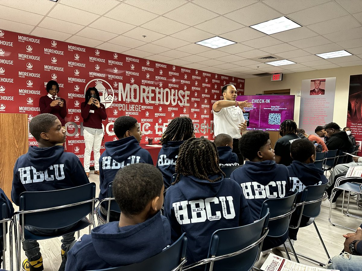APJordan12's tweet photo. Happening NOW!  Oakley’s Boys with SWAG mentoring program visit to Morehouse College! As the founder of this group of aspiring scholars, I am so excited to experience this exposure with them!  #WhyNotAHBCU? @msuchengoddy @Morehouse https://t.co/XZPXJSWYNs
