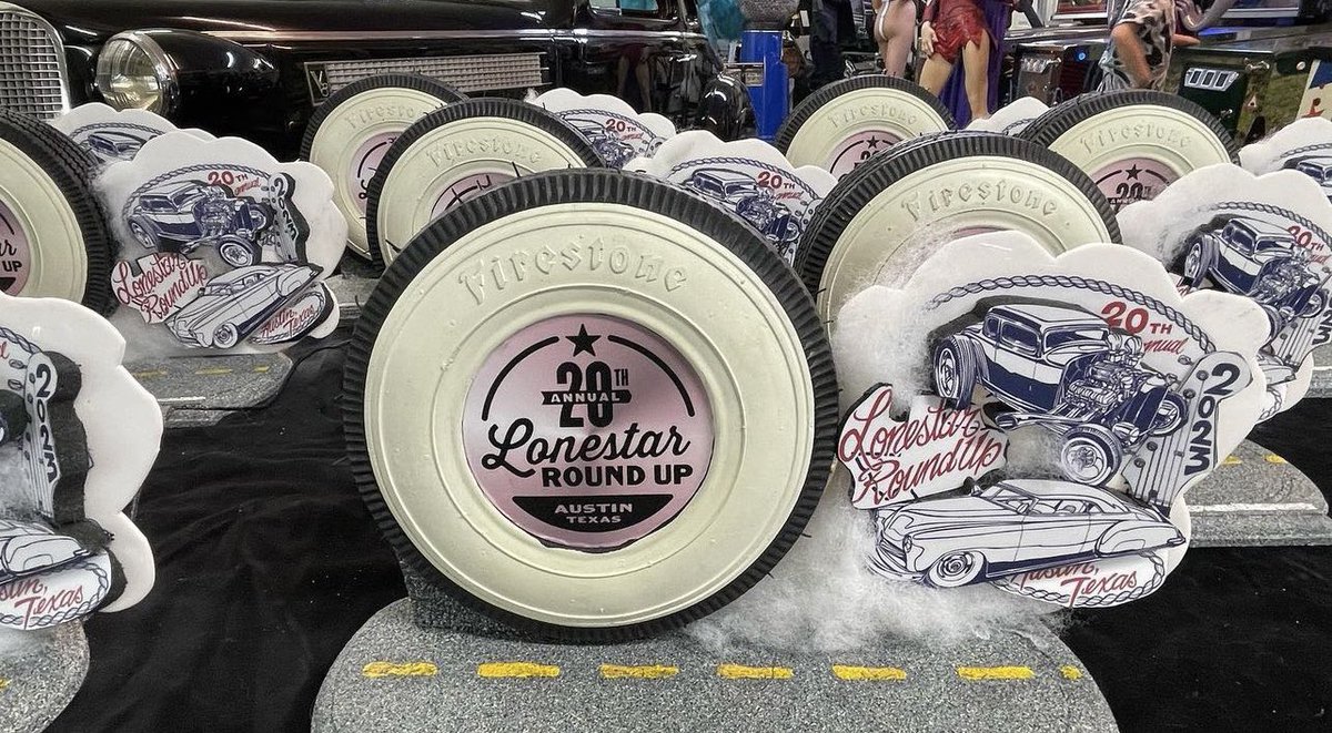 Check out these amazing trophies hand built by Known Audio for the 20th Lonestar Round Up April 21 &amp; 22nd. These Firestone whitewalls are Bluetooth Speakers &amp; the base will wirelessly charge your phone. Register today at lonestarroundup.com and maybe you’ll be taking one home