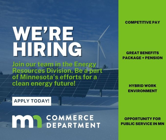 bstrub's tweet photo. Hiring now, #EnergyJobs at MN Commerce Dept’s Energy Division. Public Utility Financial Analyst (ID# 64569) & Energy Envir'l Review Analysis unit director (ID# 64344) Salary & benefits @ https://t.co/pDY9HKbs9W #renewableenergy #EnergyCareersMN #energytransformation #NASEO https://t.co/aAVah48qld