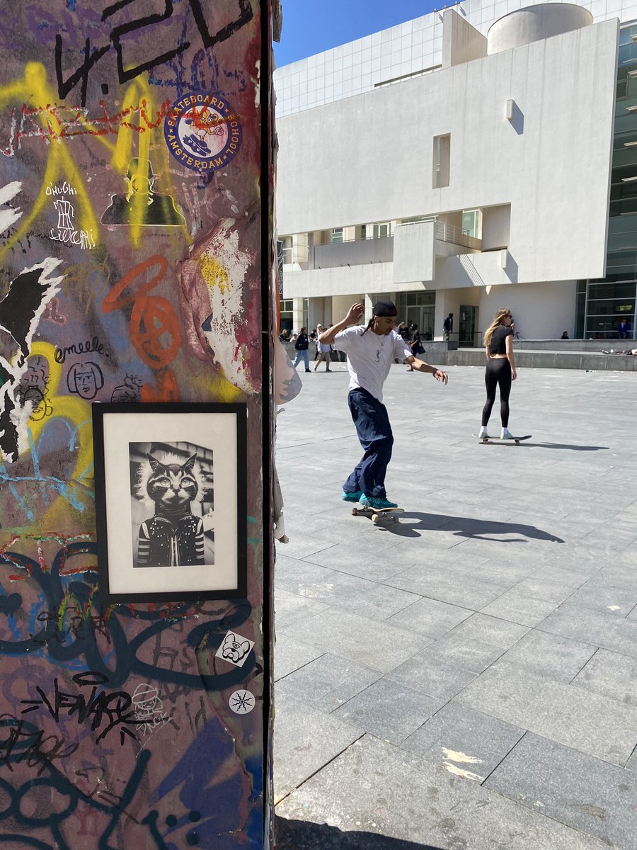 CrazyCatsTokyo's tweet photo. In front of the Macba Museum Barcelona. #macbabarcelona #ai #aiart #nfts #cats #guirillaart #creatokia #punkrockart https://t.co/cjinwEnovi