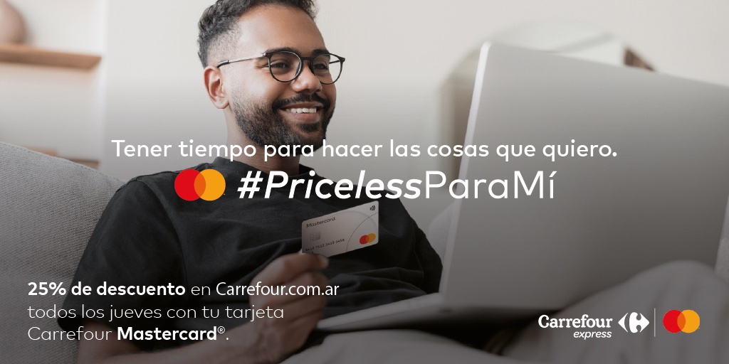 Adelantá las compras del finde 🛒😎

Todos los jueves en Carrefour Online:
⚡ 25% de descuento con tu tarjeta Carrefour Mastercard®

Más info en 👉 mastercard.com.ar/es-ar/consumid…