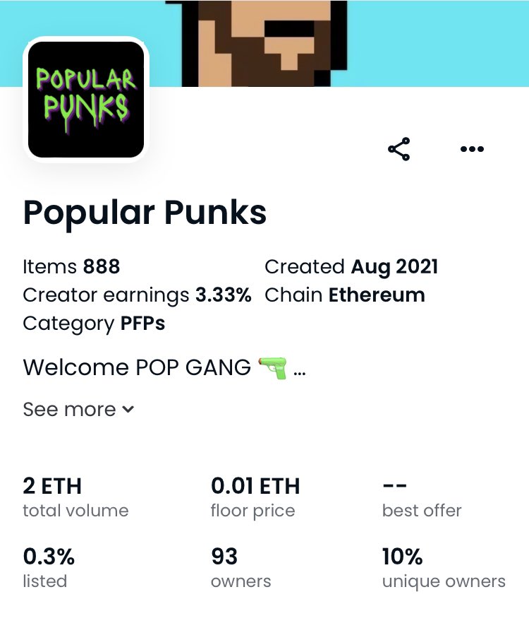 SamSageWize's tweet photo. Almost 1 1/2 years ago I created the @popularpunksnft  Aug 2021 and learned from it! Seeing this type of art have a impact now after so long is pretty dope🙏🏼✅

It never sold out and got into making music NFT right after!

I’m going to lower the prices to basically free for the last 300 that still belong to me! 

No promise that I would do something with these in the future, for now it’s just art 🖼