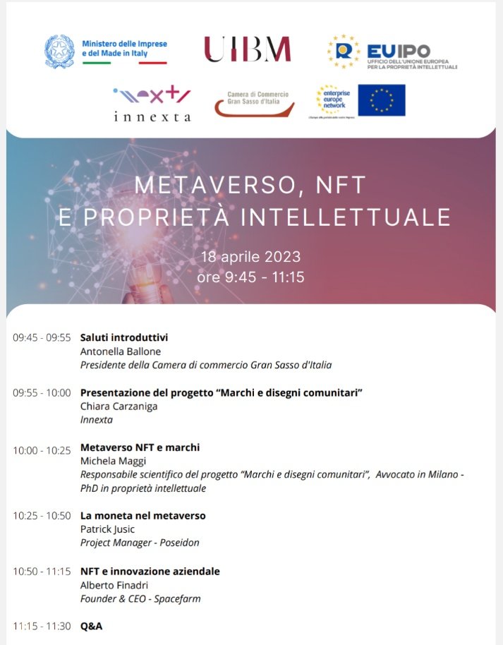 GScamcom's tweet photo. 🆕📌È possibile iscriversi da subito al webinar del 18.04
𝙈𝙀𝙏𝘼𝙑𝙀𝙍𝙎𝙊, 𝙉𝙁𝙏, 𝙋𝙍𝙊𝙋𝙍𝙄𝙀𝙏𝘼̀ 𝙄𝙉𝙏𝙀𝙇𝙇𝙀𝙏𝙏𝙐𝘼𝙇𝙀 
 
Per iscriversi ⬇️
https://t.co/k1XXDtFi2I
@EEN_Italia 
#Innexta  #metaverso #ministeroimprese https://t.co/plE7vfG5tj