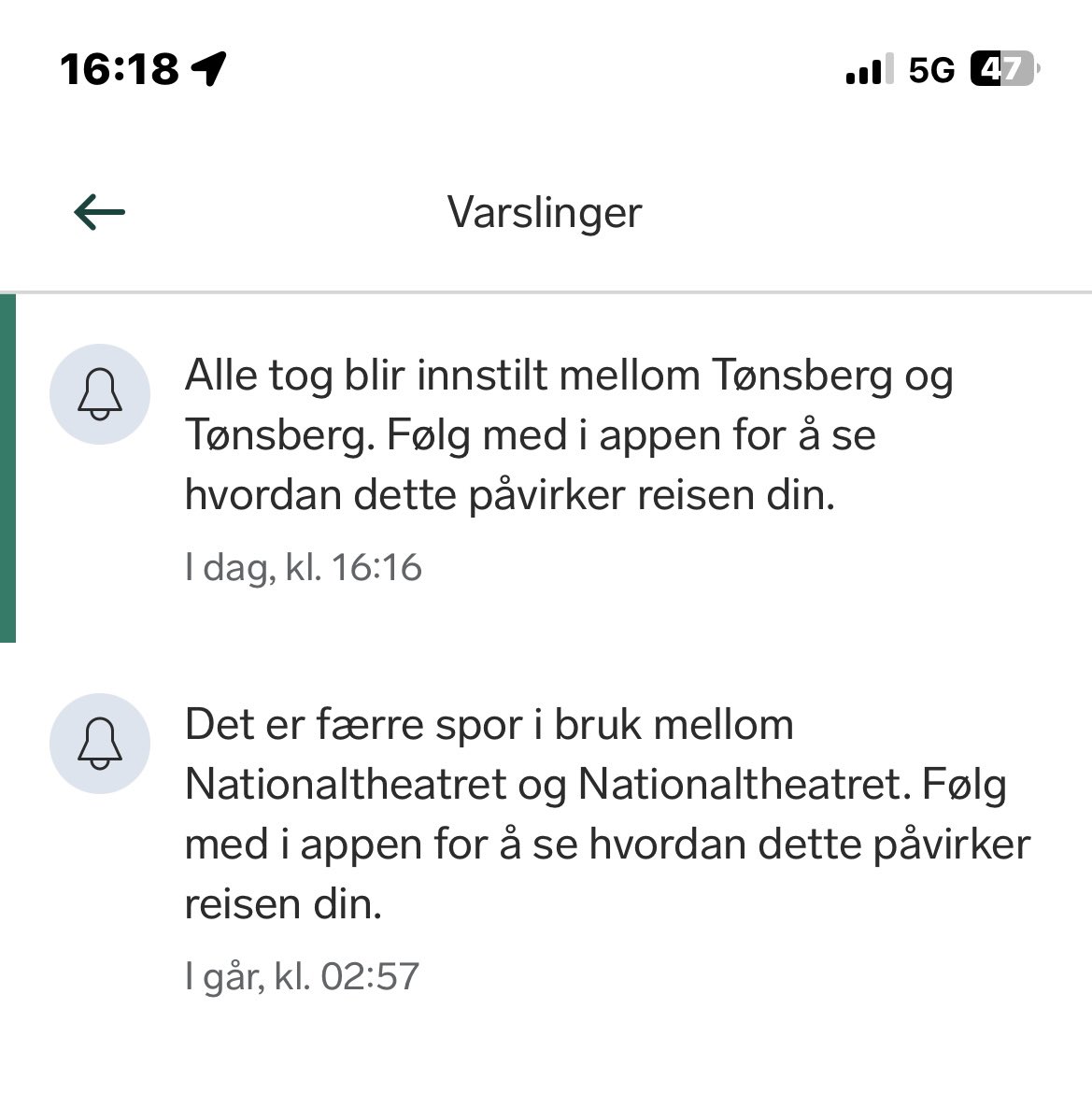 Hvilken underleverandør sin skyld er det at varslene i appen deres er helt meningsløse? <a href="/Vypresse/">Vy Presse</a>