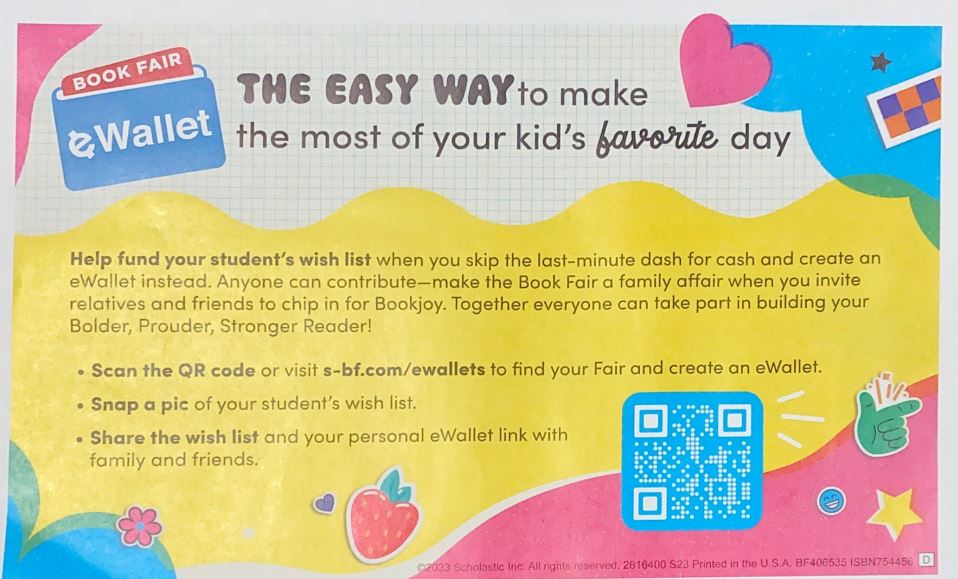 Greetings Cougars! The Book Fair returns to Central Avenue Elementary on Friday, April 21st until April 28th, 2023. Please visit our Book Fair website s-bf.com/ewallets where you can view an interactive flyer and set up an eWallet for your child. 
 #caes #caescougars