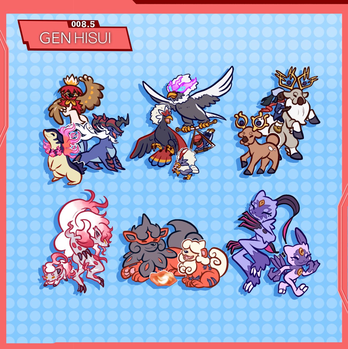 Gens 3, 4, and the Hisui region - they’re all in the same listing on my store! Hisui is hard to place since it’s technically Sinnoh but also it’s own thing ;w;