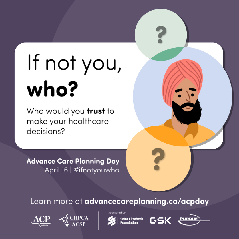 It's never too early to start planning for your healthcare needs. Think about who you would trust to make important decisions for you.  

April 16 is Advance Care Planning Day! 

Learn more & access helpful guides advancecareplanning.ca/acpday #IfNotYouWho 

#ACPDay2023 #ACPinCanada