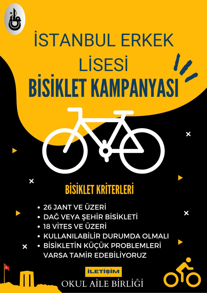 ieloab's tweet photo. Çanakkale'de Şehitlerimizi Anma ve Rozet Törenimize katılan Sarı Siyah Bisiklet ekibi artık kendi bisikletlerine sahip olmak istiyor. Bu amaçla velilerimizden ve mezunlarımızdan kullanmadığınız veya bağışlamak isteyeceğiniz bisikletlerinizle bu projeye desteklerinizi bekliyoruz. https://t.co/MbuEhUhVNB